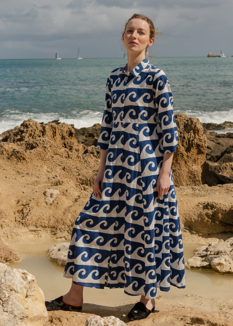 Cilla Shirt dress Block Print Organic Cotton Summer Maxi – KOMANA