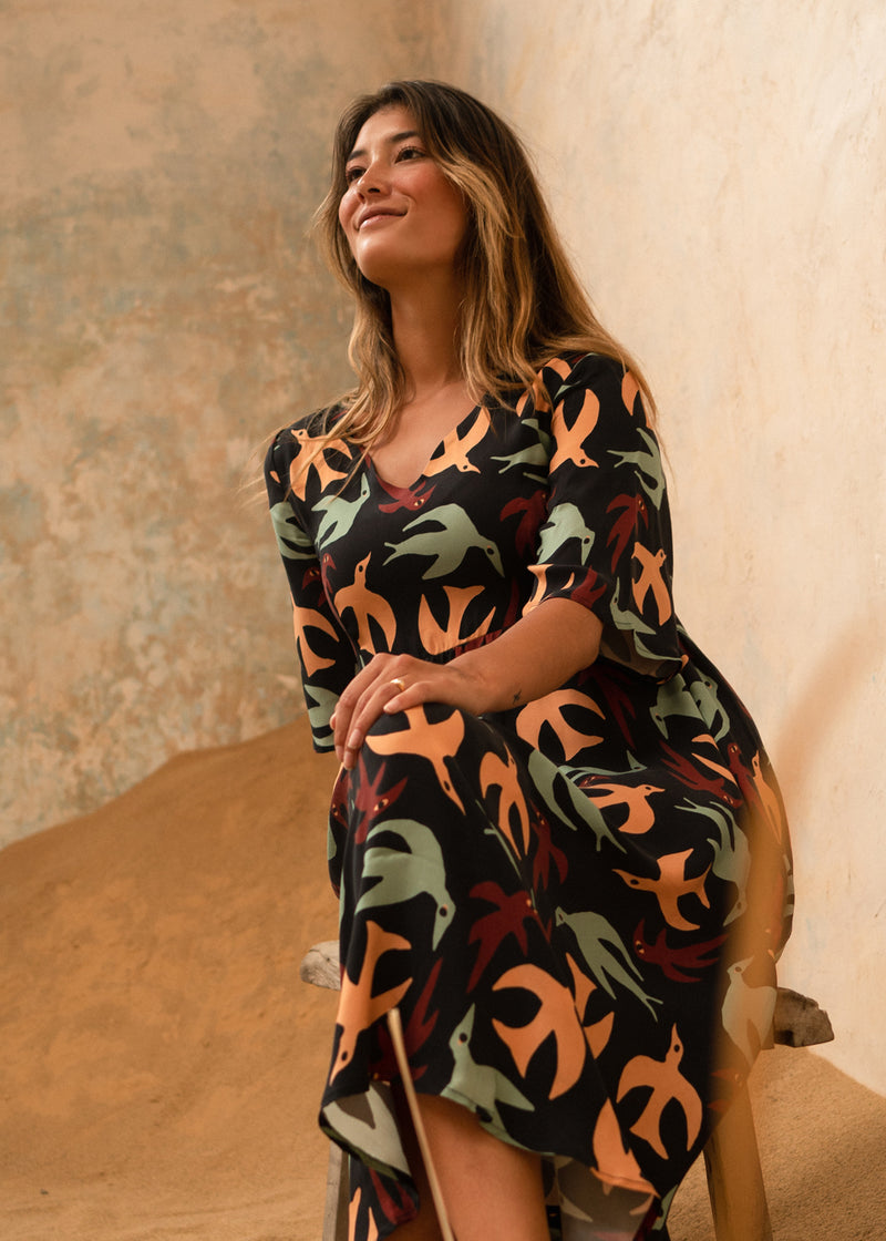 Fortuna Dress Autumn Birds KOMANA