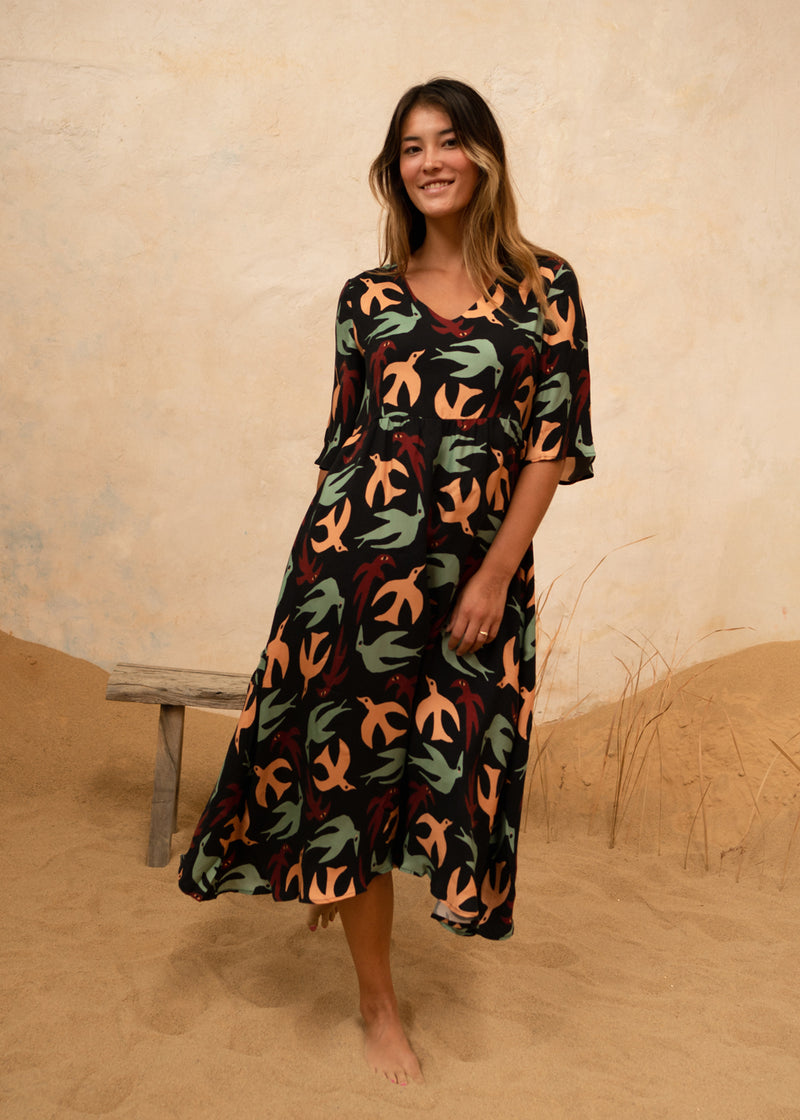 Fortuna Dress Autumn Birds KOMANA