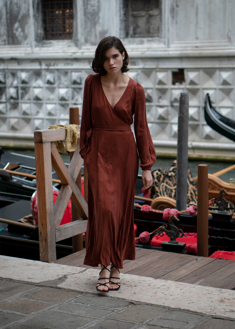 Beatrix Dress Wrap Dress Maxi Long Sleeve – KOMANA